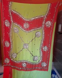 Red Green Embellished Heavily Saree with Blouse