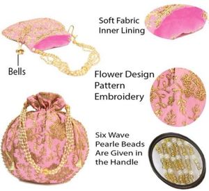 Pink Embroidered Potli Bag