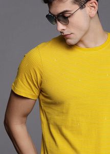 WROGN Men Mustard Yellow Striped Cotton PureCotton