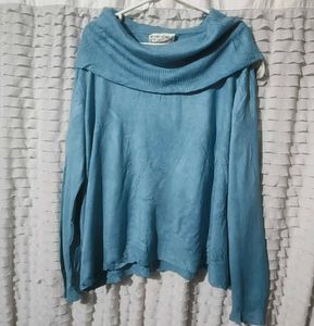 CHINA Blue Cowl Neck Pullover Sweater