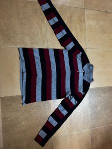 Striped Long Sleeve Polo Sweatshirt