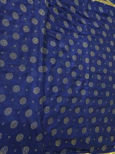 Blue Organza Silk Saree With Gold Floral Print