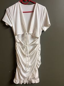 White Cutout Ruffle Mini Dress