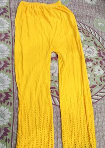 Yellow Eyelet Wide Leg Pants