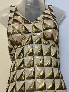 Pintrest Padded Golden Design Sequin Evening Gown
