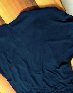 Solezia Women Pearl Sleeve Navy Blue Casual Top