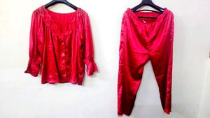 3XL Red Satin Night Suit
