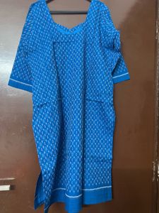 Cotton Blue Print Kurta With Dupatta