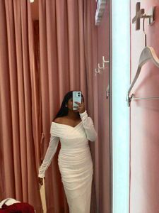 newme white Embalished off shoulder dress