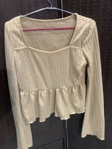 Ribbed Square Neck Ruffle Top