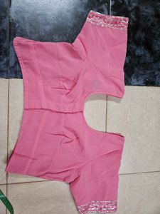 Baby Pink Saree With Stiched Blouse