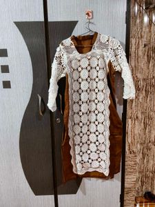 Elegant Brown Kurta with Crochet