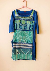 W Blue & Green Printed Kurta