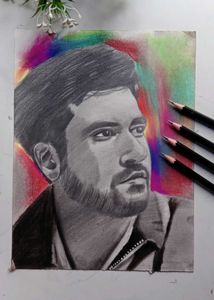 Pencil Portrait with Colorful Background