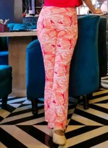 Coral Abstract Printed Flare Trousers