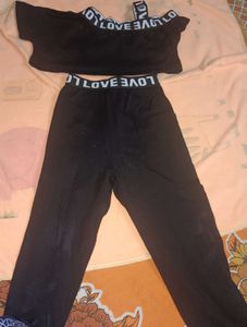 Girls Black Text Print T-shirt & Joggers Set