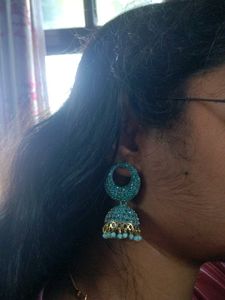 Jhumka Earrings - Turquoise &amp; Gold