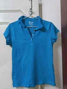 Blue Polo Neck Cotton T-Shirt | Women