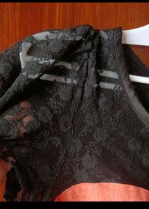 Coral &amp; Black Lace Dress