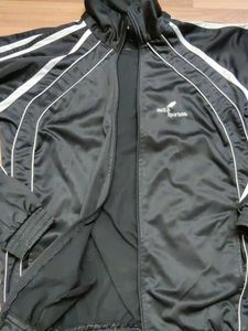 Black Track Jacket with White Stripes