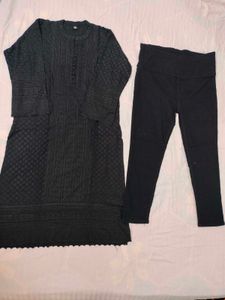 Black Rayon Lucknowi Kurti With Jeans