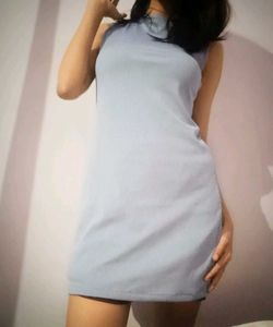 Light Blue Ribbed Sleeveless Mini Dress