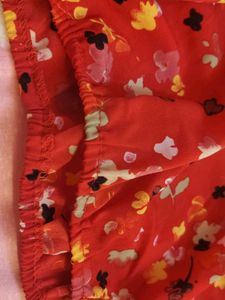 Red Floral Tie-Neck Blouse