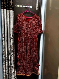 Red Printed Bhandni kurta with tussel