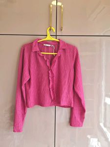 Pink Ruffle Front Top