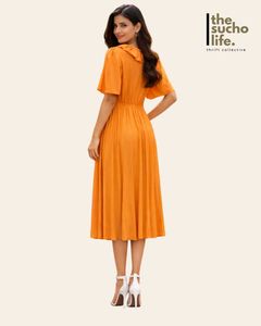 Chic Orange Midi Dress | Women