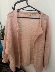 Soft Peach Open-Knit Cardigan