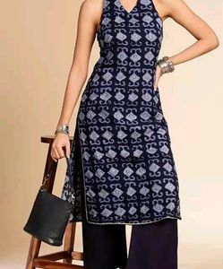 Blue Patterned Halter Neck Anouk Kurti