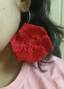 Big Red Crochet Flower Earrings