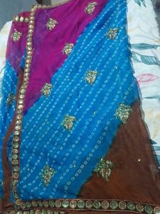 Blue &amp; Pink Bandhini Saree
