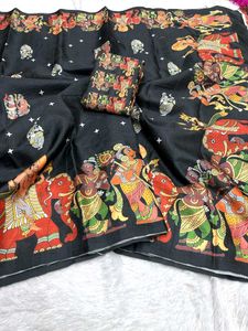 Elegant Black Art  kamalkari Saree