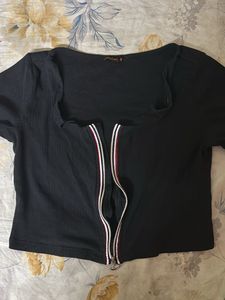 Stylish Black Zip-Up Crop Top | Urbanic | Lightly