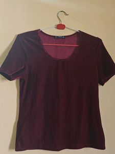 Burgundy Velvet Short Sleeve Top