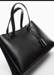 Mango Minimalist Black Leather Tote Bag