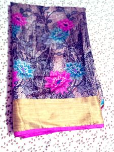 Floral Print  silk Saree