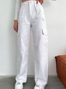 White Wide Leg Cargo Pants