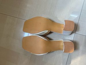 Iridescent Block Heel Mules