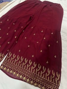 Maroon Embroidered Kurta Set