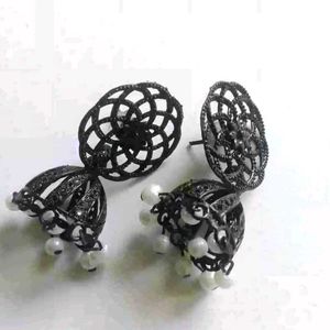 Black Jhumka Earrings with Pearls 🖤