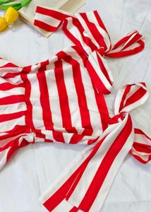 Red &amp; White Striped Off-Shoulder Dress