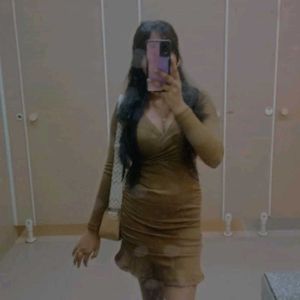 Brown Ribbed Mini Dress