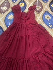 Maroon Tiered Midi Dress