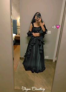 black lehnga with frill dupatta