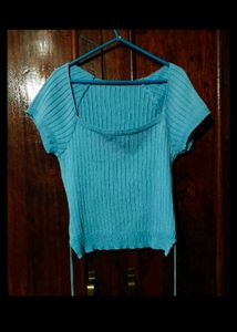 Blue Ribbed top for women