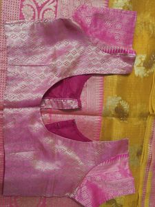 Gold And Pink Organza Saree