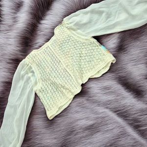 Unique Boho Crochet &amp; Chiffon Sleeve Top